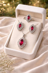 Zircon Locket Set-158 (Silver) (Maroon)