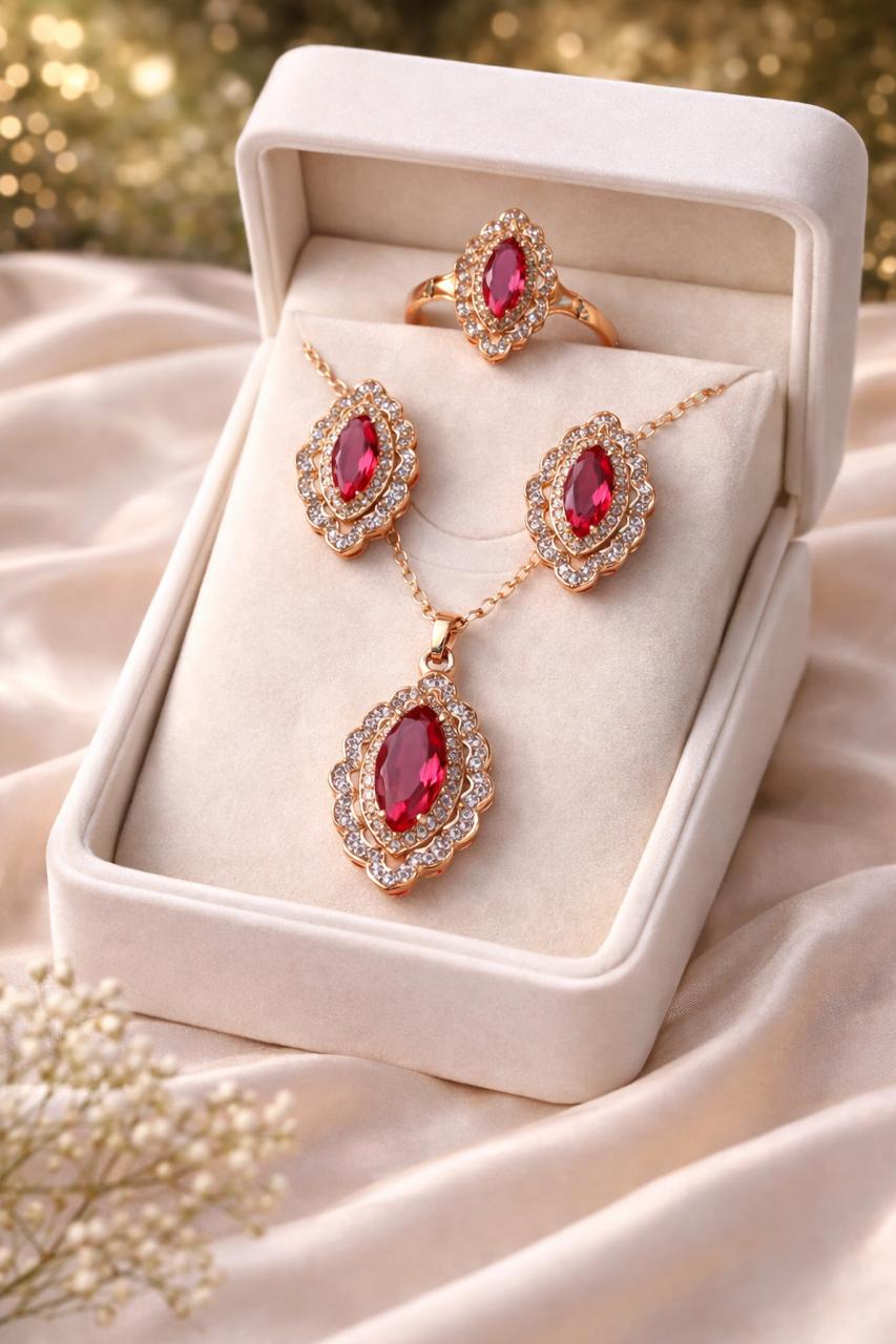 Zircon Locket Set-158 (Golden) (Pink)