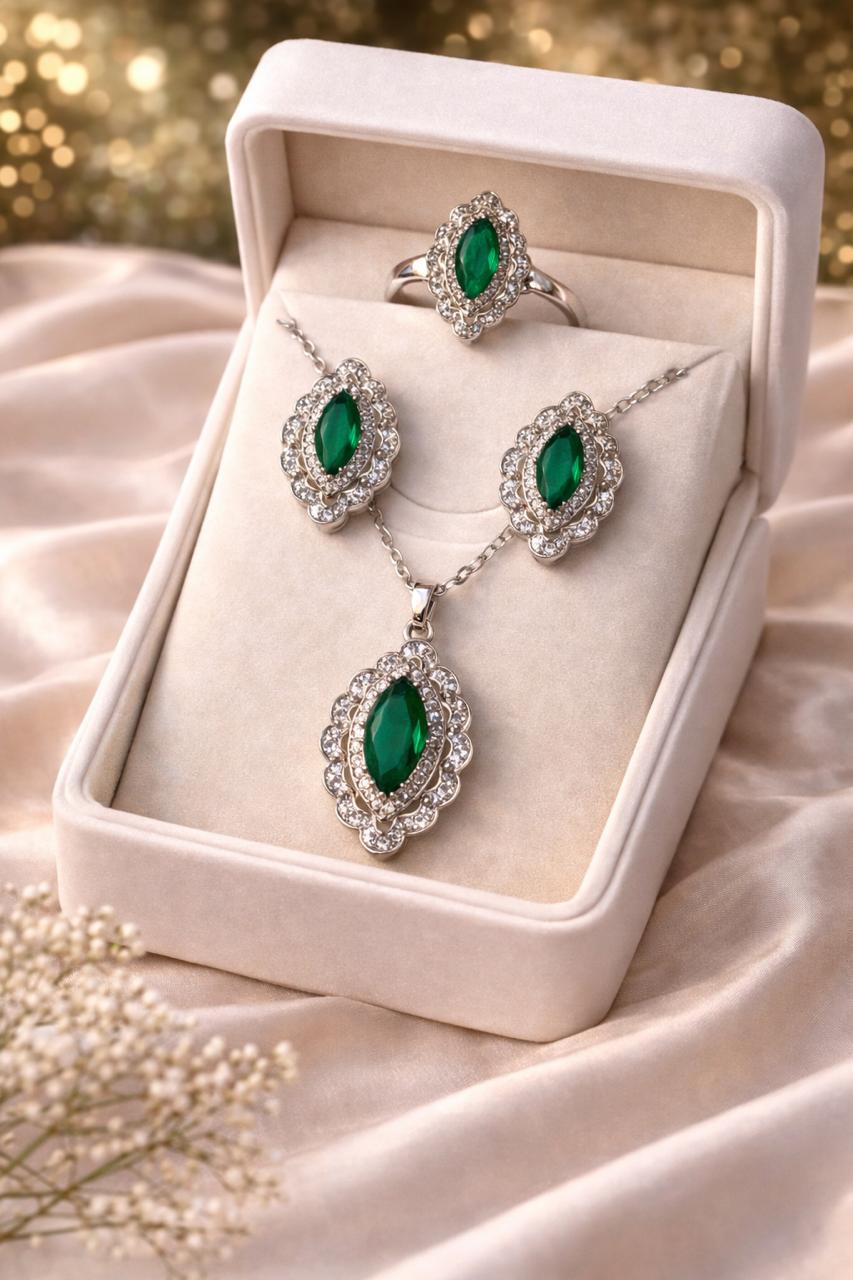 Zircon Locket Set-158 (Silver) (Green)