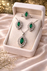 Zircon Locket Set-158 (Silver) (Green)