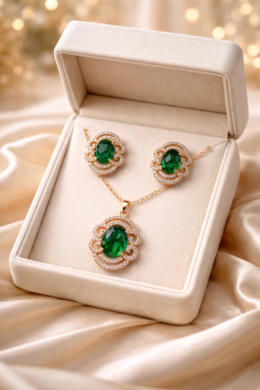Zircon Locket Set-166 (Golden) (Green)