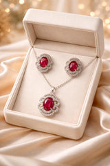Zircon Locket Set-166 (Silver) (Maroon)