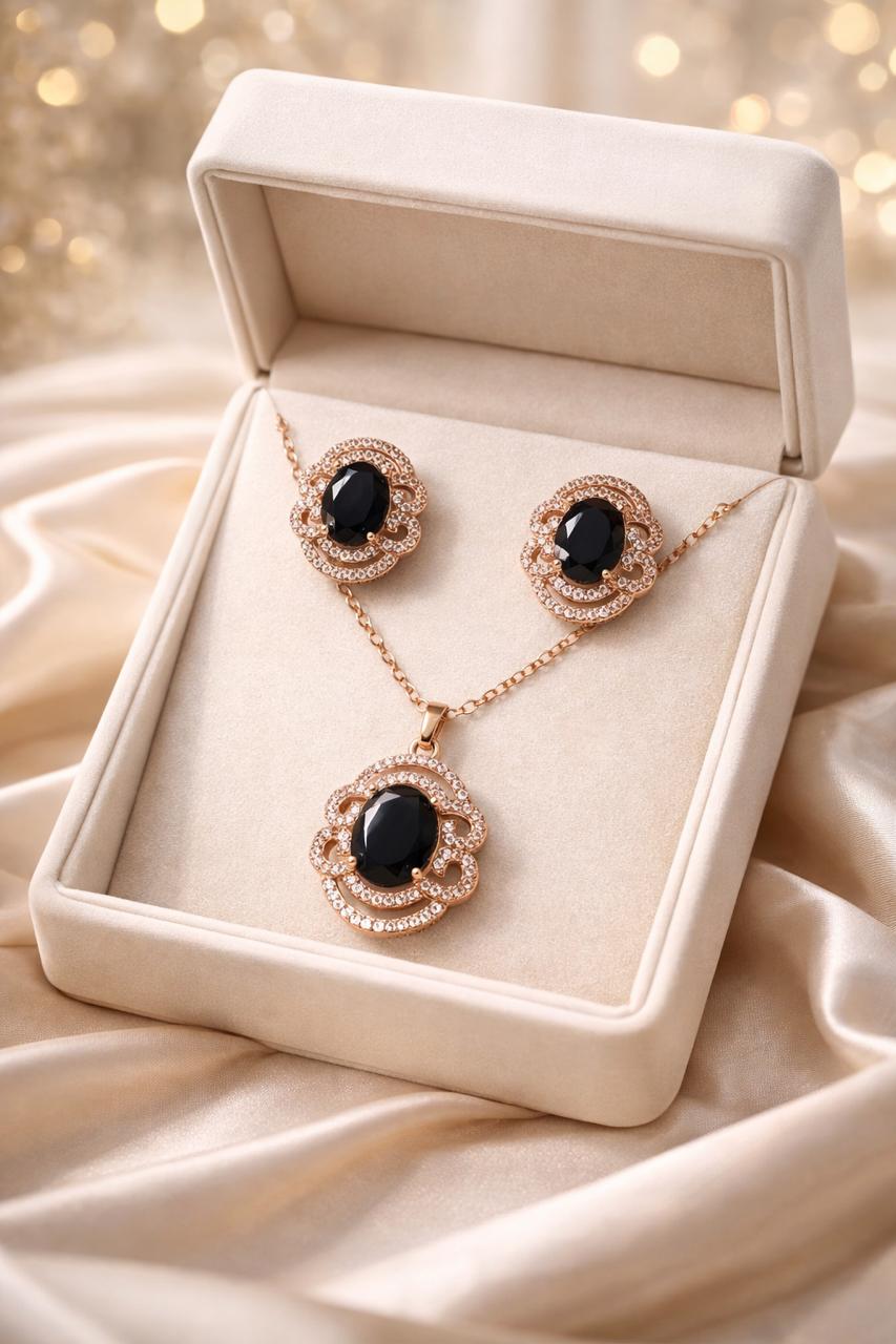 Zircon Locket Set-166 (Golden) (Black)