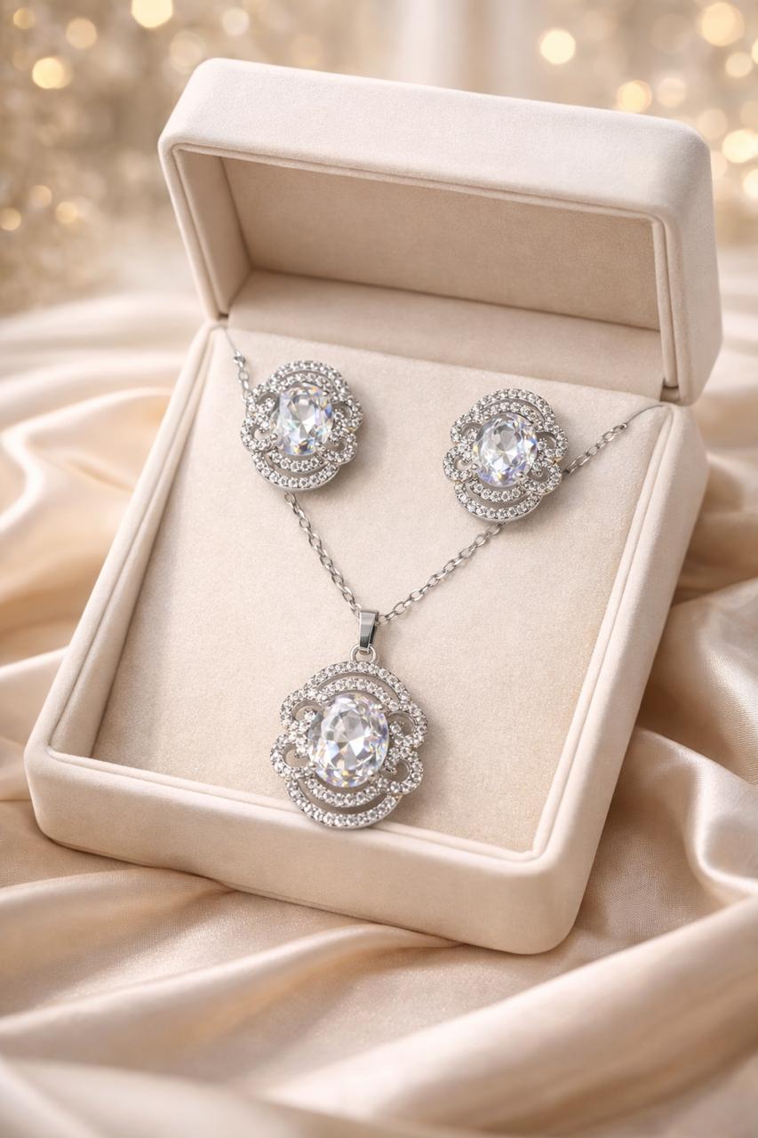 Zircon Locket Set-166 (Silver)