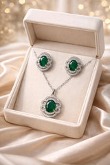 Zircon Locket Set-166 (Silver) (Green)