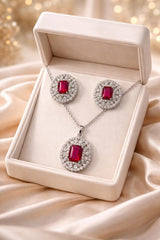 Zircon Locket Set-164 (Silver) (Maroon)