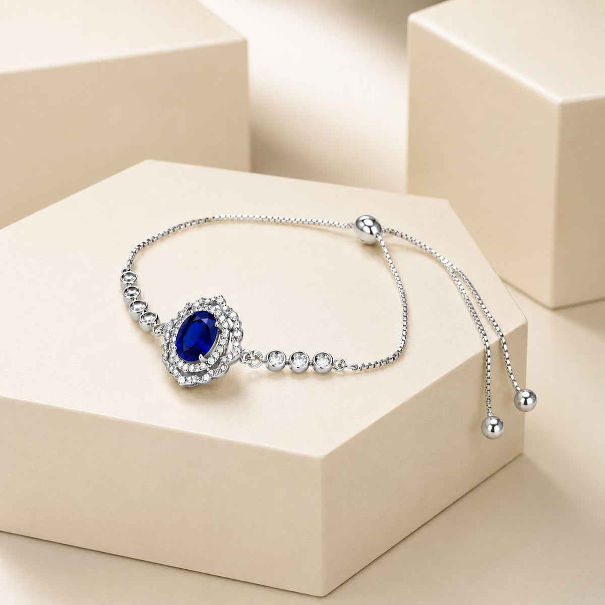 Adjustable Bracelet-261 (Silver/Blue)