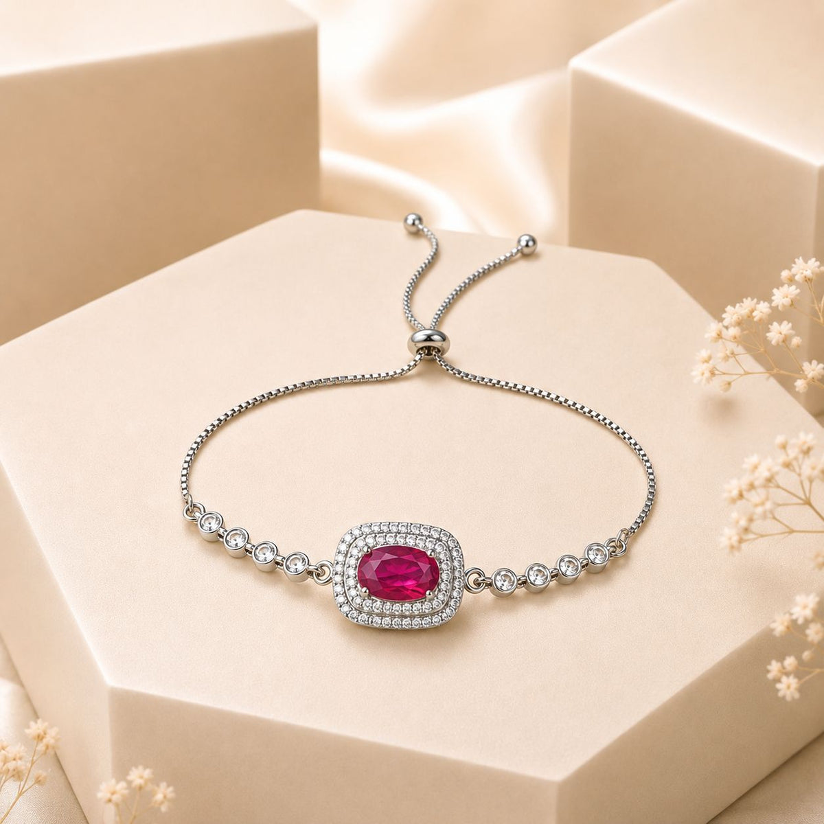 Adjustable Bracelet-260 (Silver/Pink)