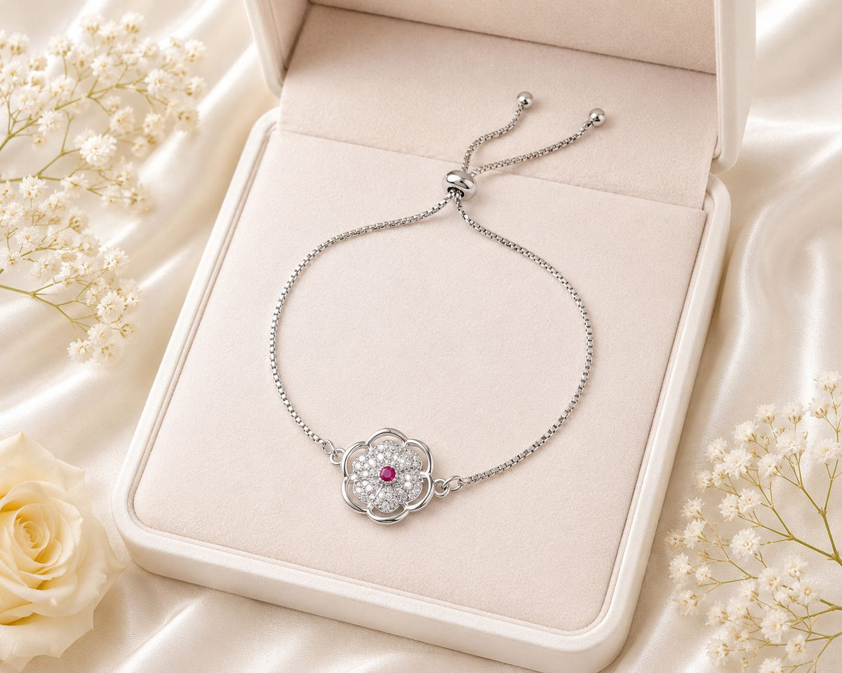 Adjustable Bracelet-262 (Silver/Pink)