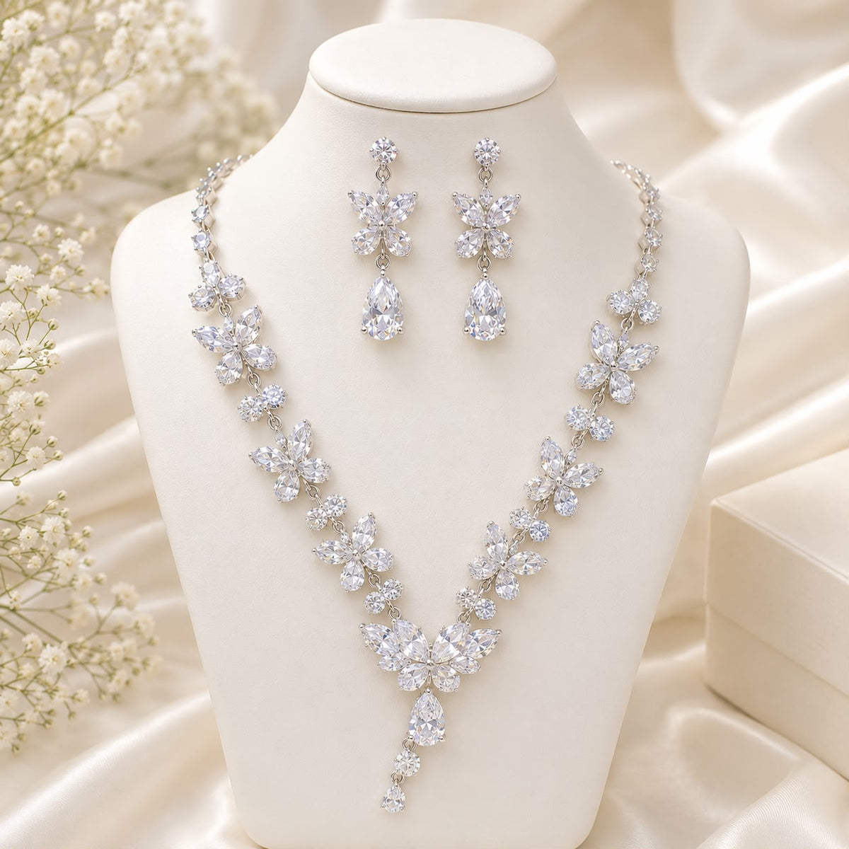 Premium Zircon Necklace-17 (Silver)