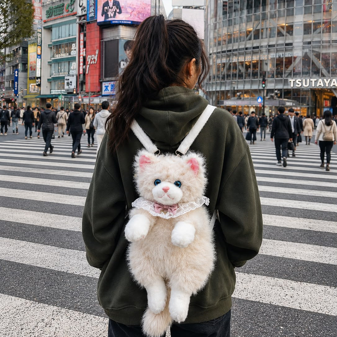 Realistic Cat Bagpack (Off White)