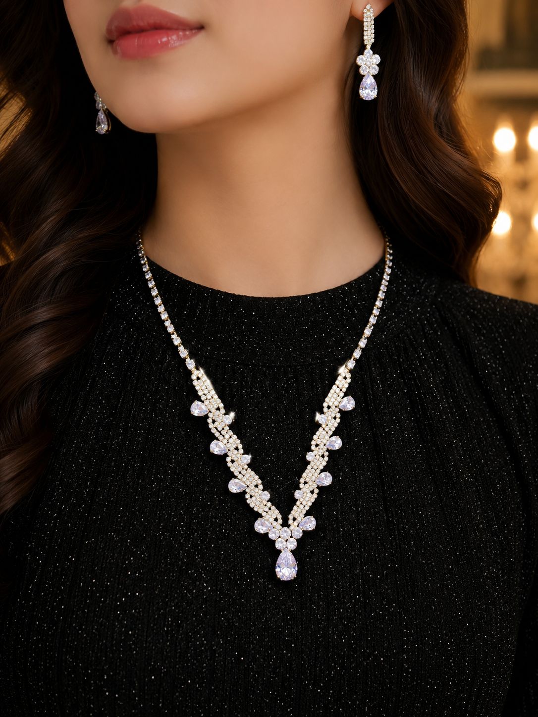 Premium Zircon Necklace-18 (Silver)