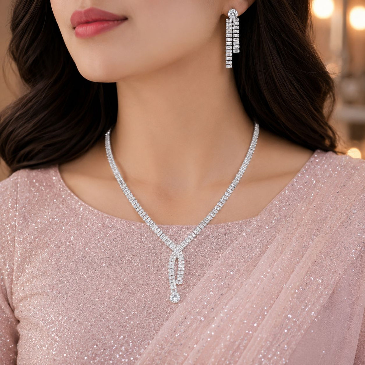 Premium Zircon Necklace-21 (Silver)