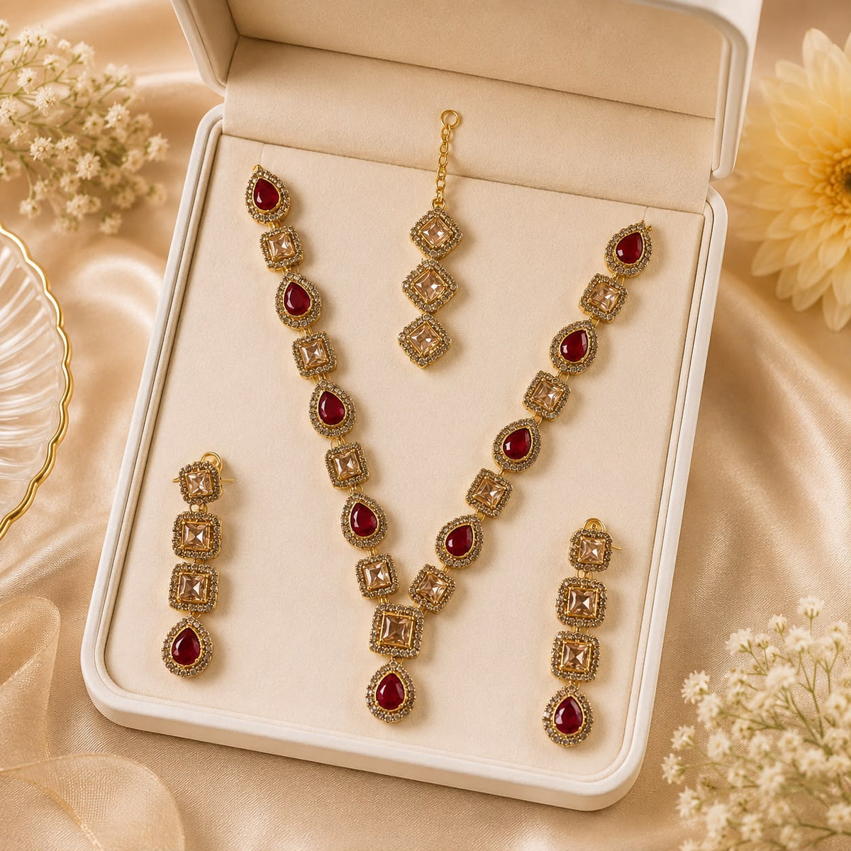 Zircon Necklace-54 (Maroon)