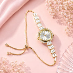 Zircon Adjustable Watch-03 (Golden/White)