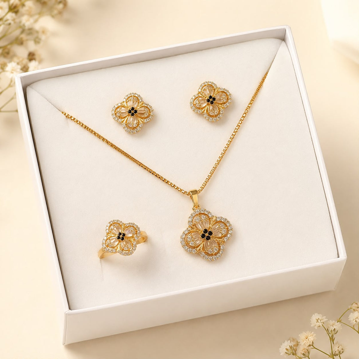 Zircon Locket Set-169 (Golden/Black)