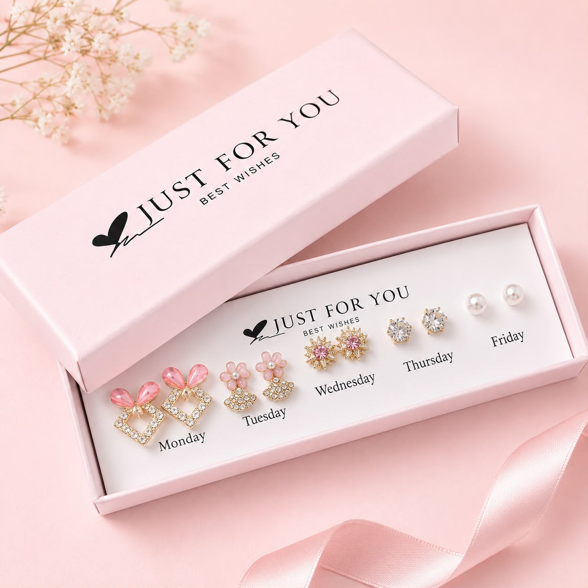 Gift Box Studs - 08 (Golden/Pink)