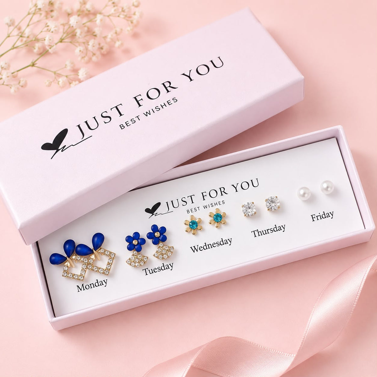 Gift Box Studs - 09 (Golden/Blue)