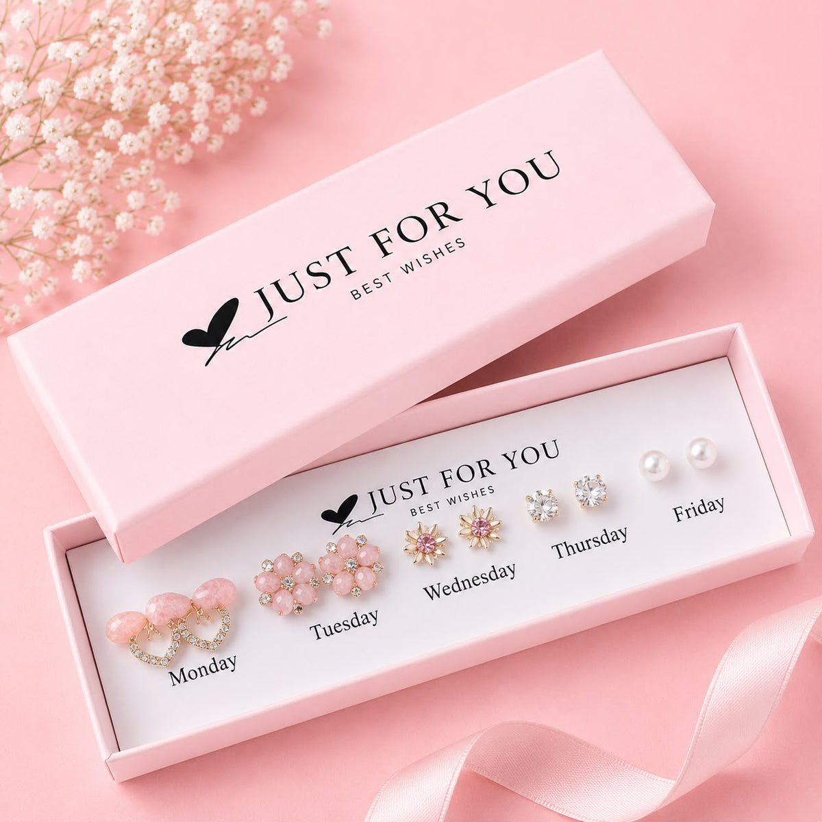 Gift Box Studs - 11 (Golden/Pink)