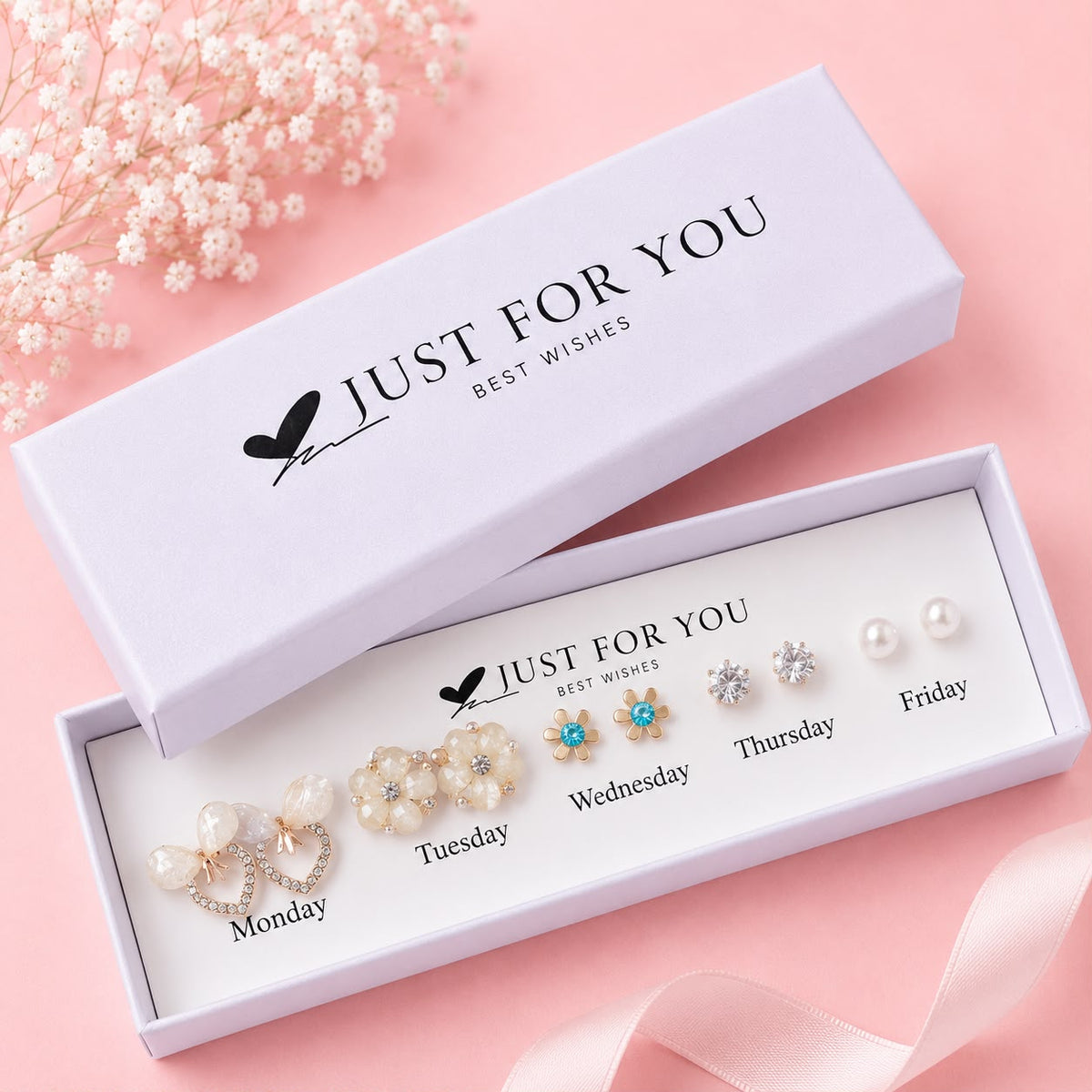 Gift Box Studs - 12 (Golden/White)