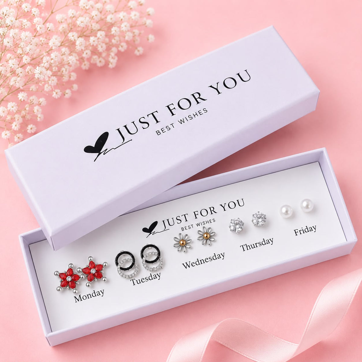 Gift Box Studs - 13 (Silver/Red)