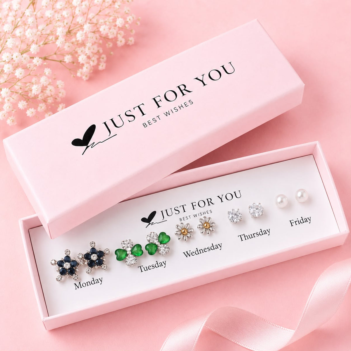 Gift Box Studs - 14 (Silver/Black)