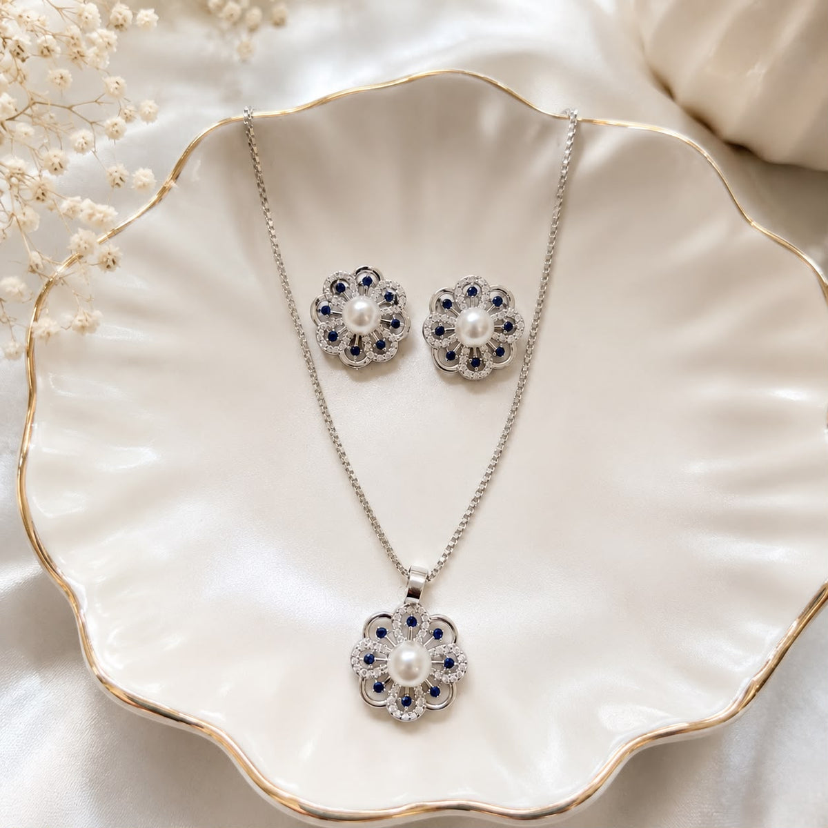 Zircon Locket Set-172 (Silver/Black)