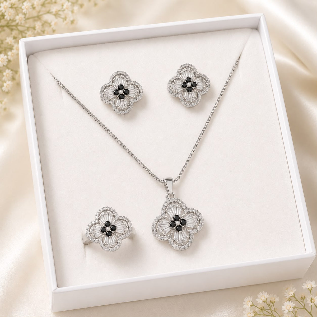 Zircon Locket Set-169 (Silver/Black)