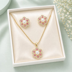 Zircon Locket Set-173 (Golden/Pink)