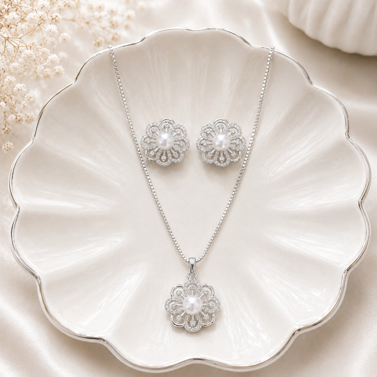 Zircon Locket Set-172 (Silver)
