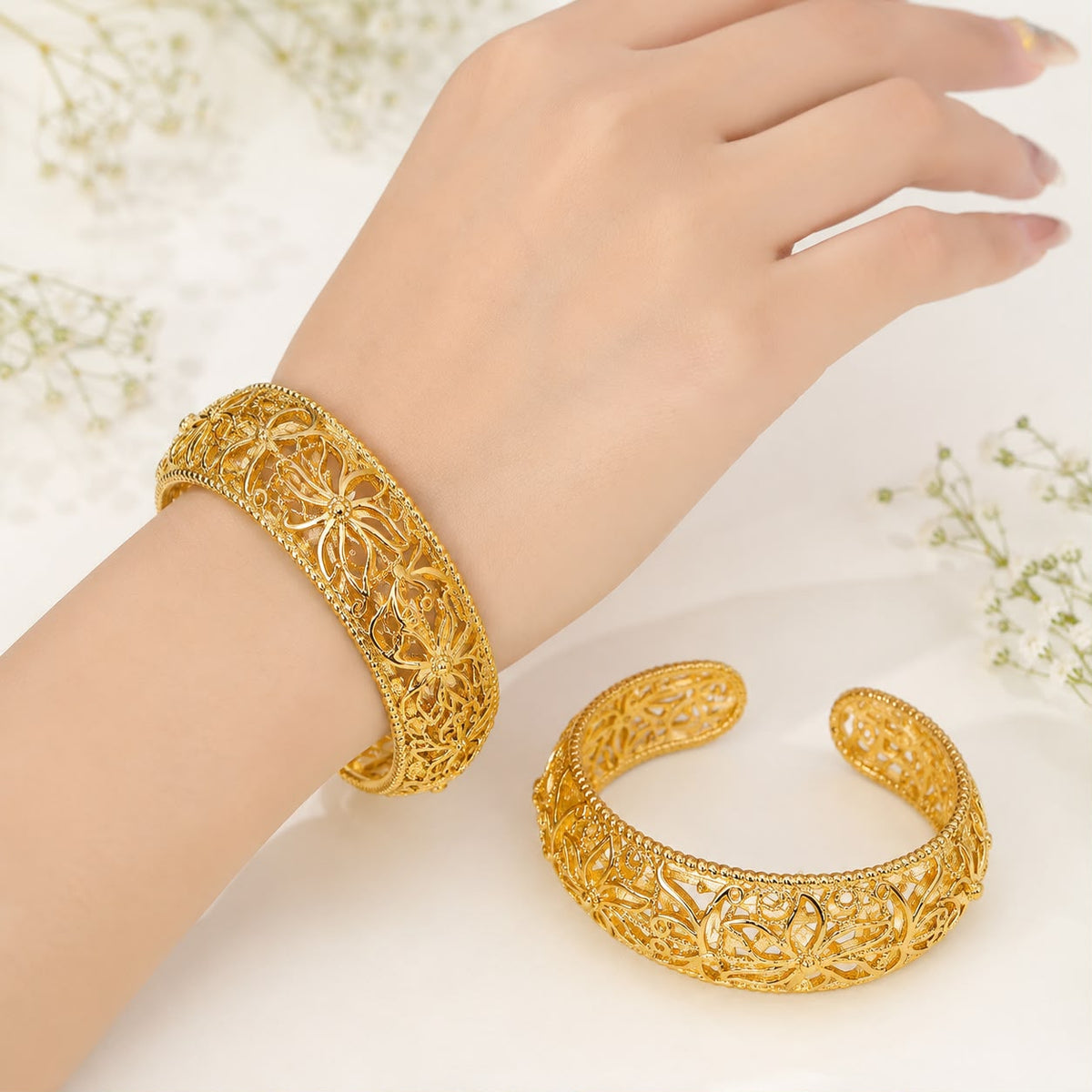 Gold Adjustable Kara Bracelet-31 (Golden)