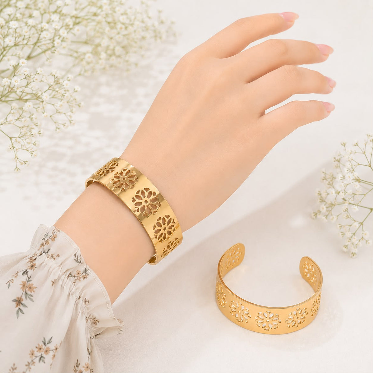 Gold Adjustable Kara Bracelet-33 (Golden)