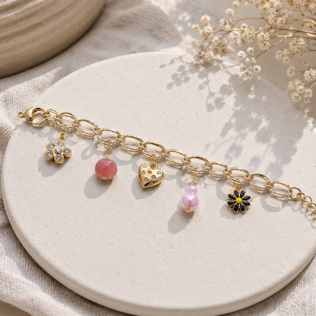 Stainless Steel Charm Bracelet-11 (Golden)