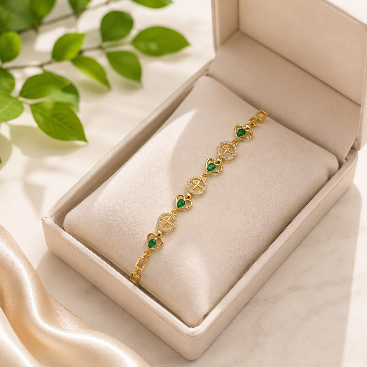 Zircon Bracelet-89 (Golden/Green)
