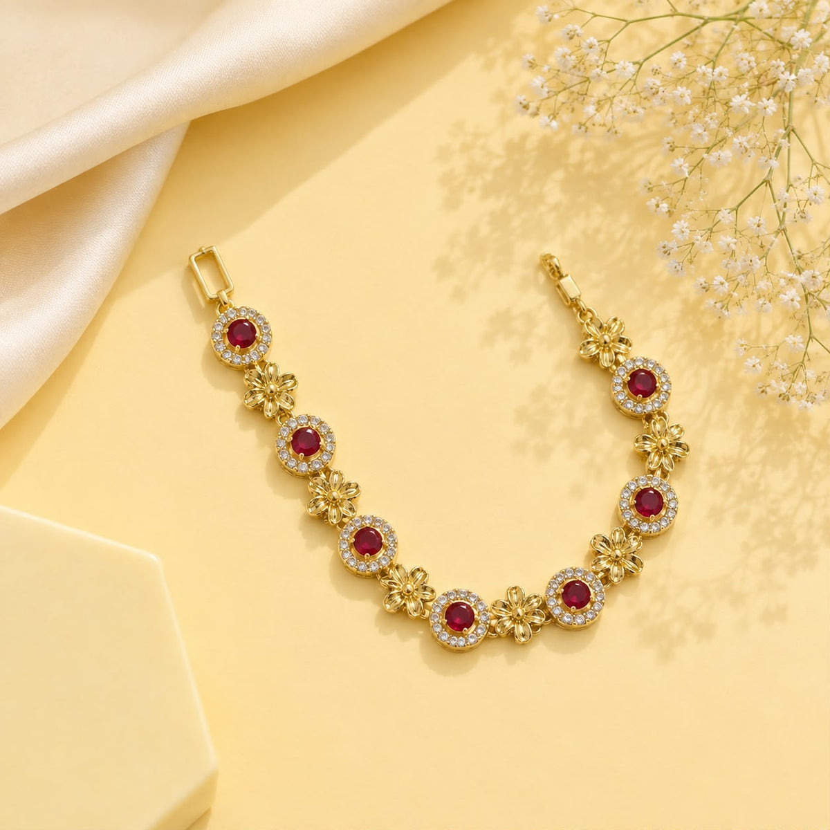 Zircon Bracelet-88 (Golden/Maroon)
