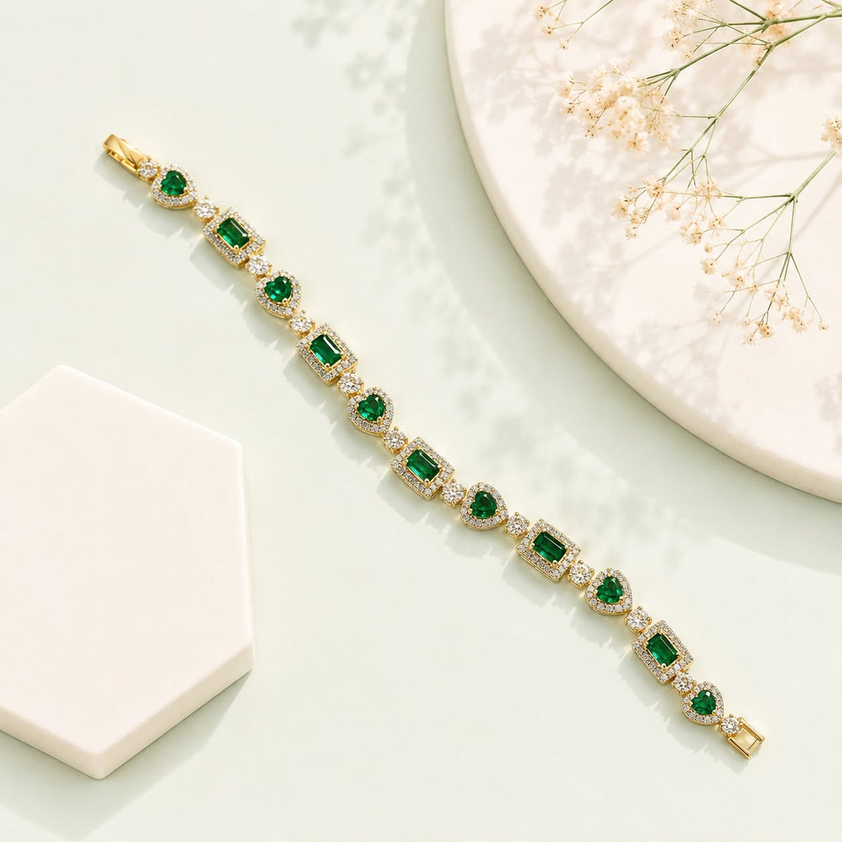 Zircon Bracelet-79 (Golden/Green)