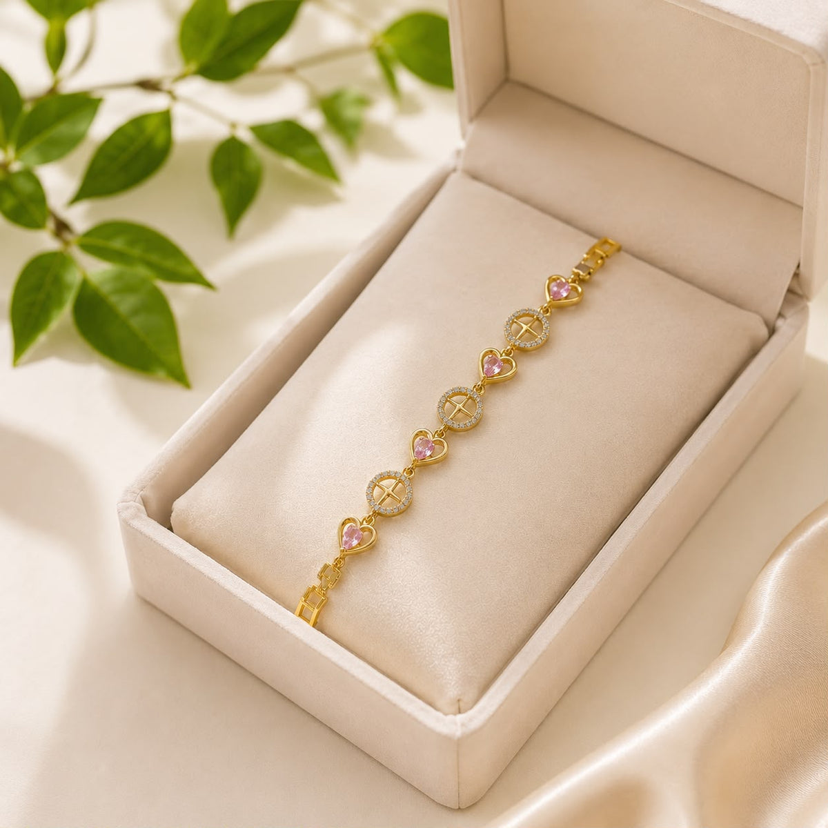 Zircon Bracelet-89 (Golden/Pink)