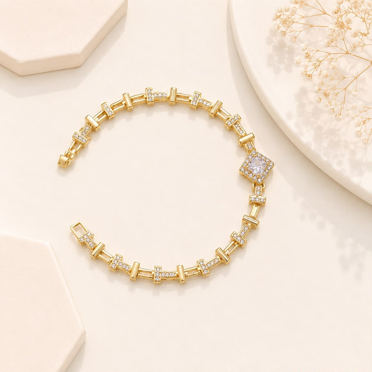 Zircon Bracelet-87 (Golden/White)