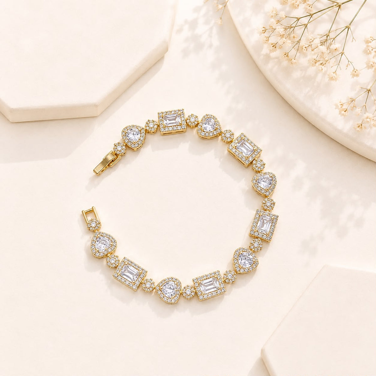 Zircon Bracelet-79 (Golden/White)