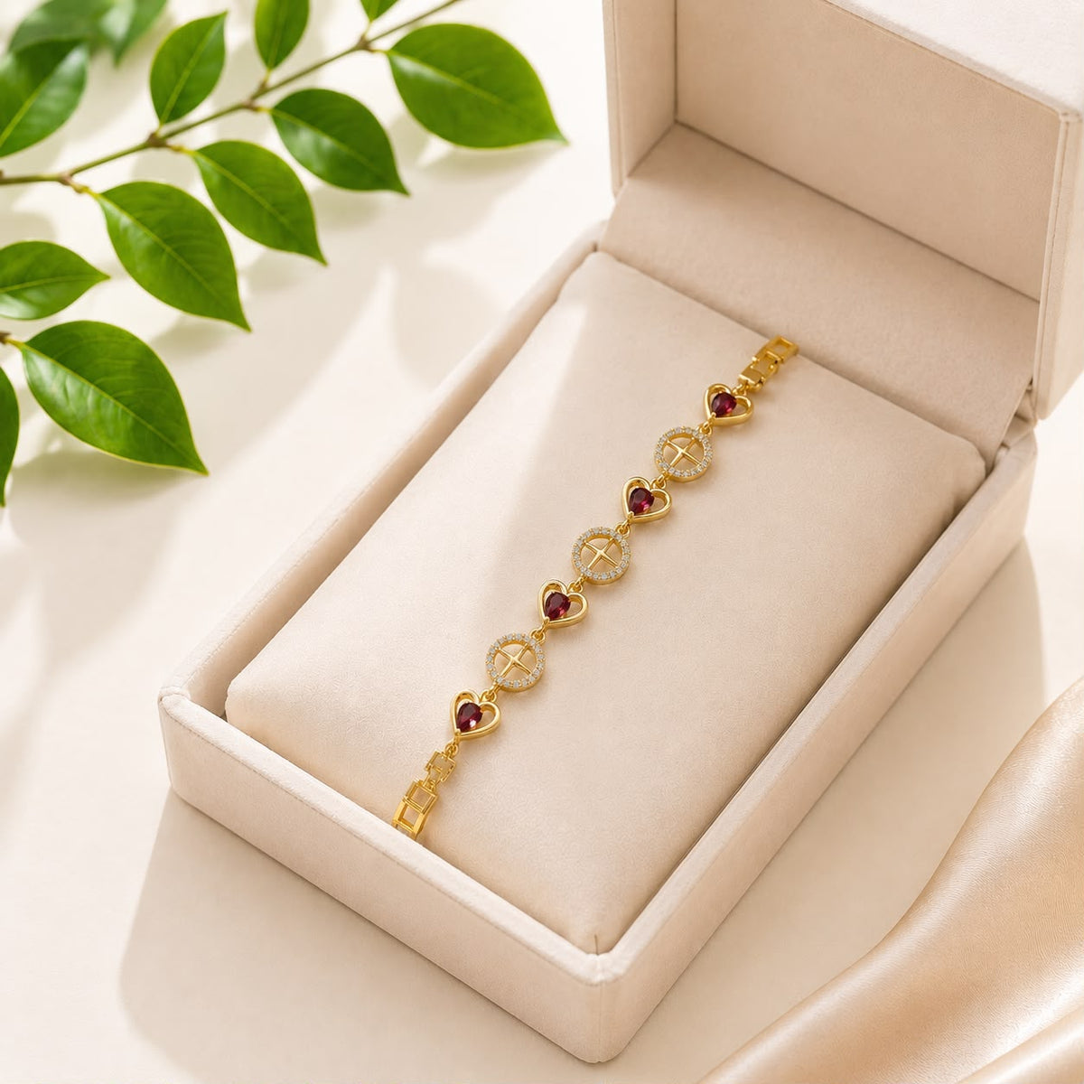Zircon Bracelet-89 (Golden/Maroon)