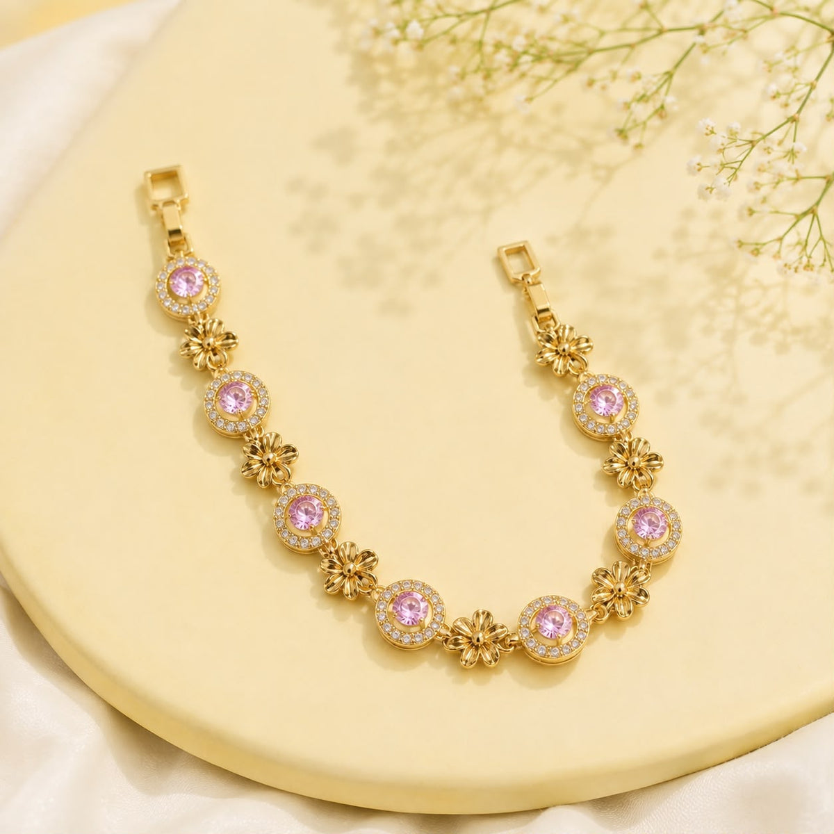 Zircon Bracelet-88 (Golden/Pink)