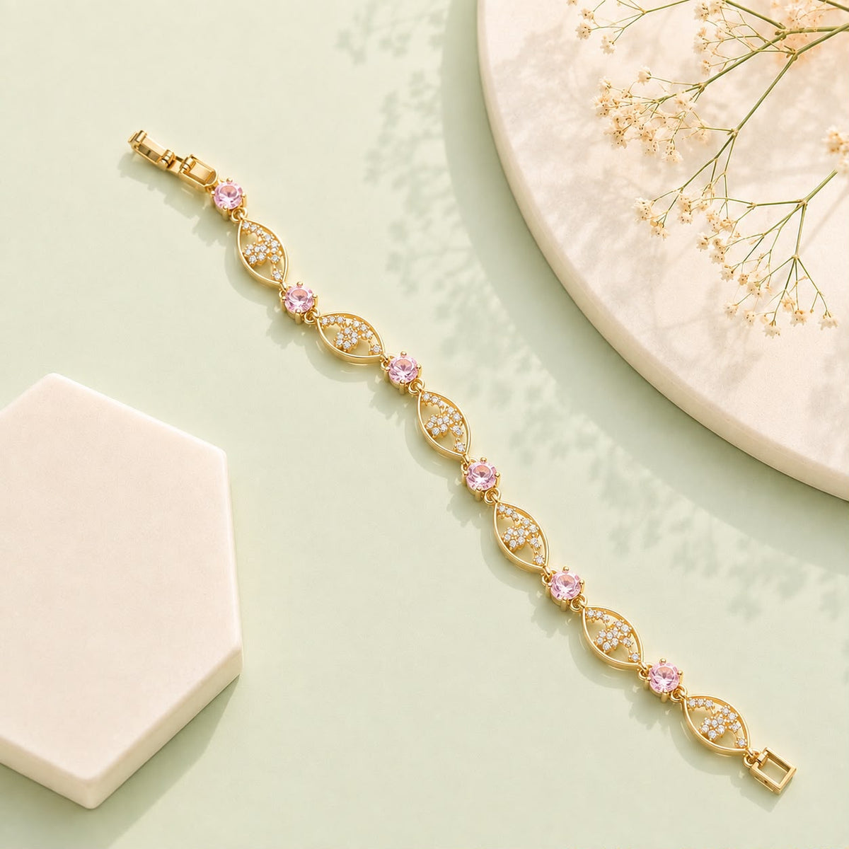 Zircon Bracelet-92 (Golden/Pink)
