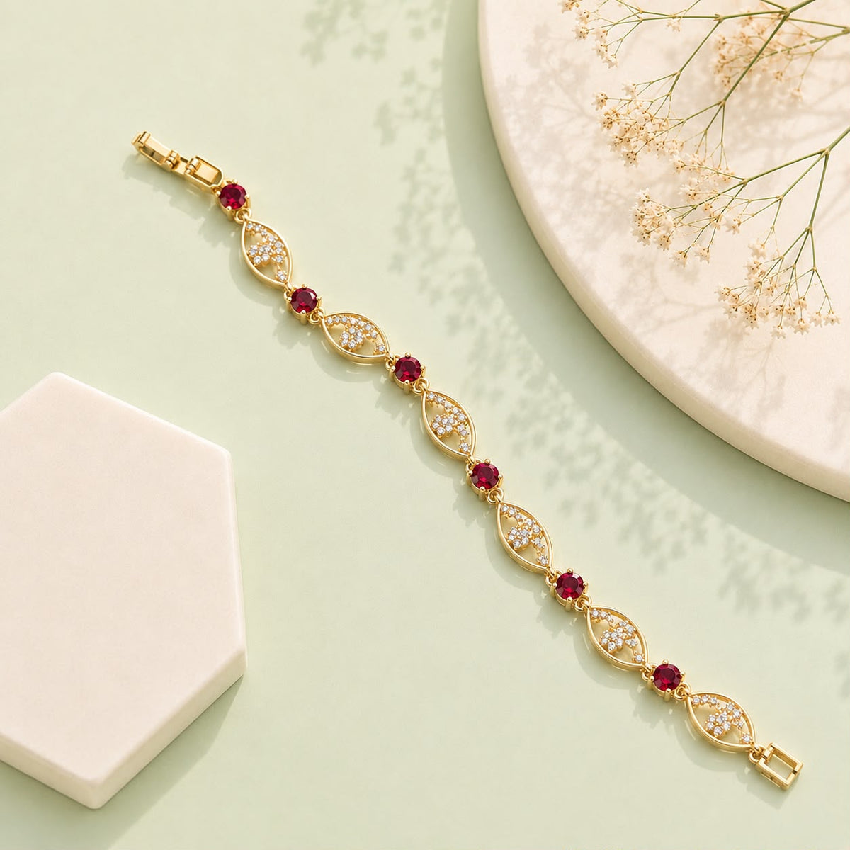 Zircon Bracelet-92  (Golden/Maroon)