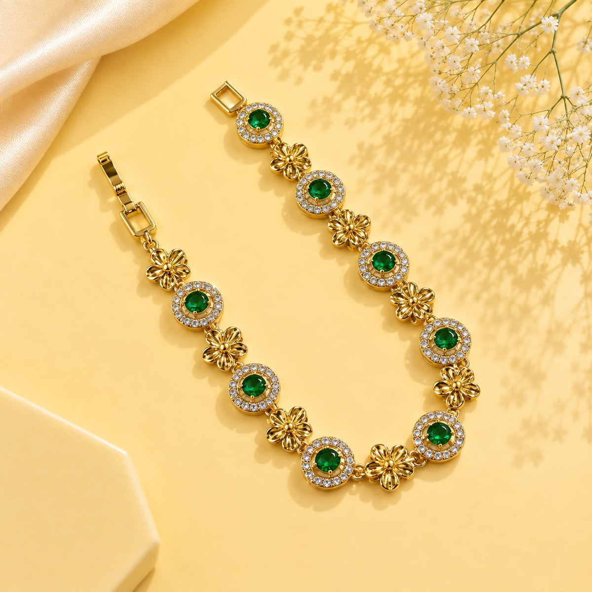 Zircon Bracelet-88 (Golden/Green)