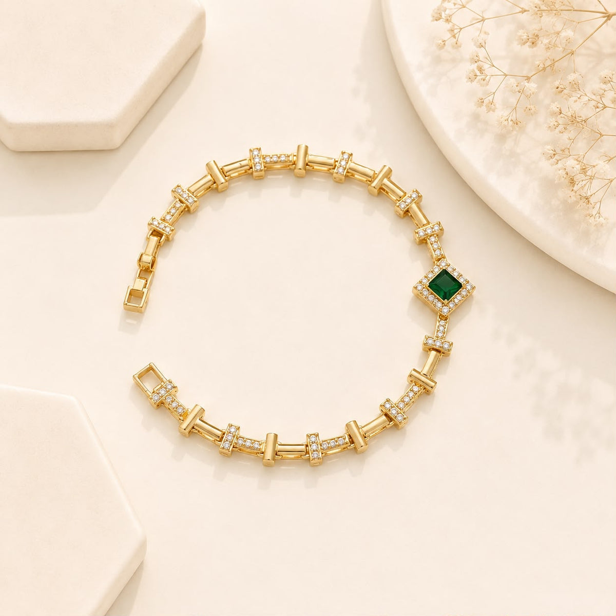 Zircon Bracelet-87 (Golden/Green)