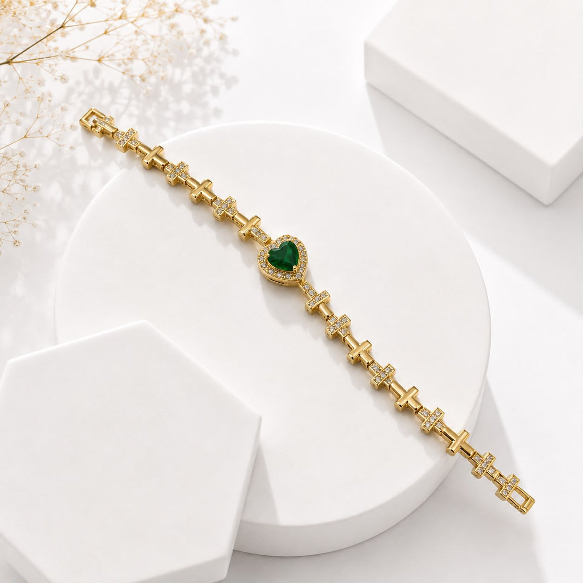 Zircon Bracelet-91 (Golden/Green)