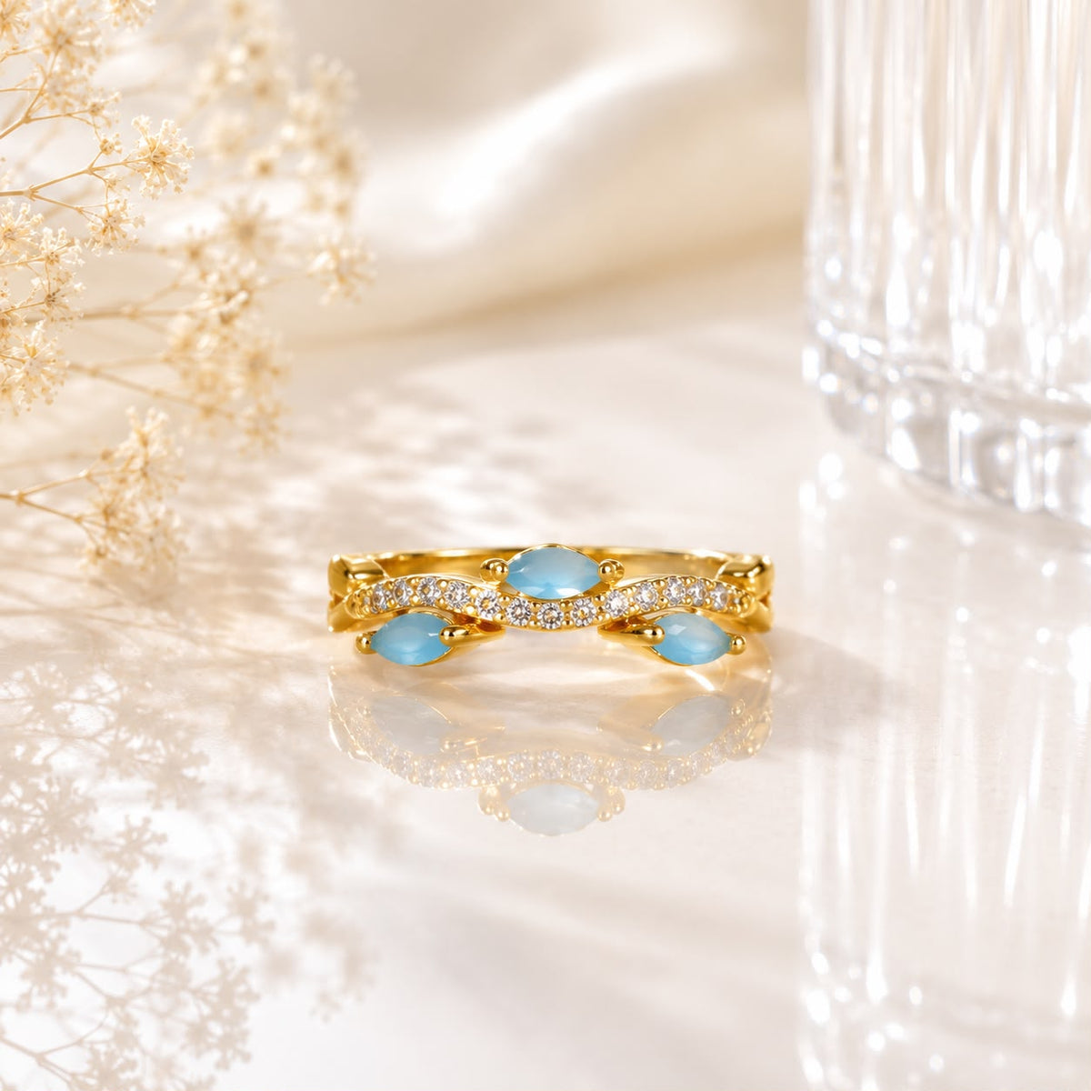 Zircon Ring-431 (Golden/Ferozi)