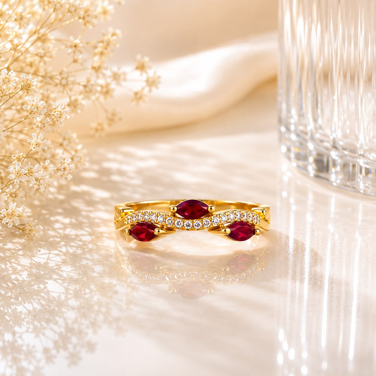 Zircon Ring-431 (Golden/Maroon)