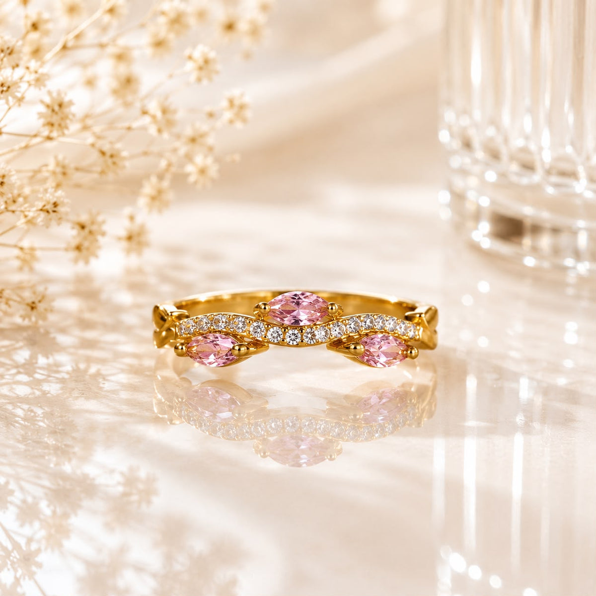 Zircon Ring-431 (Golden/Pink)