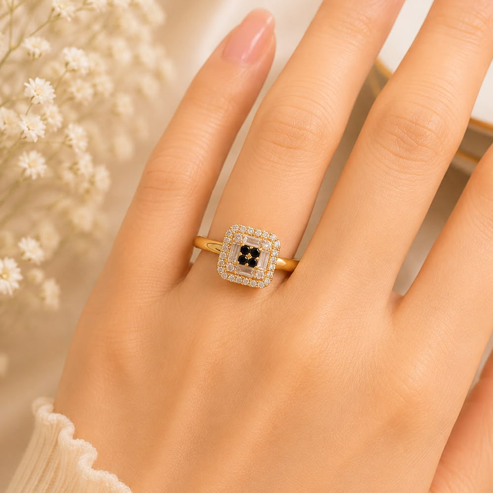 Zircon Ring-432 (Golden/Black)
